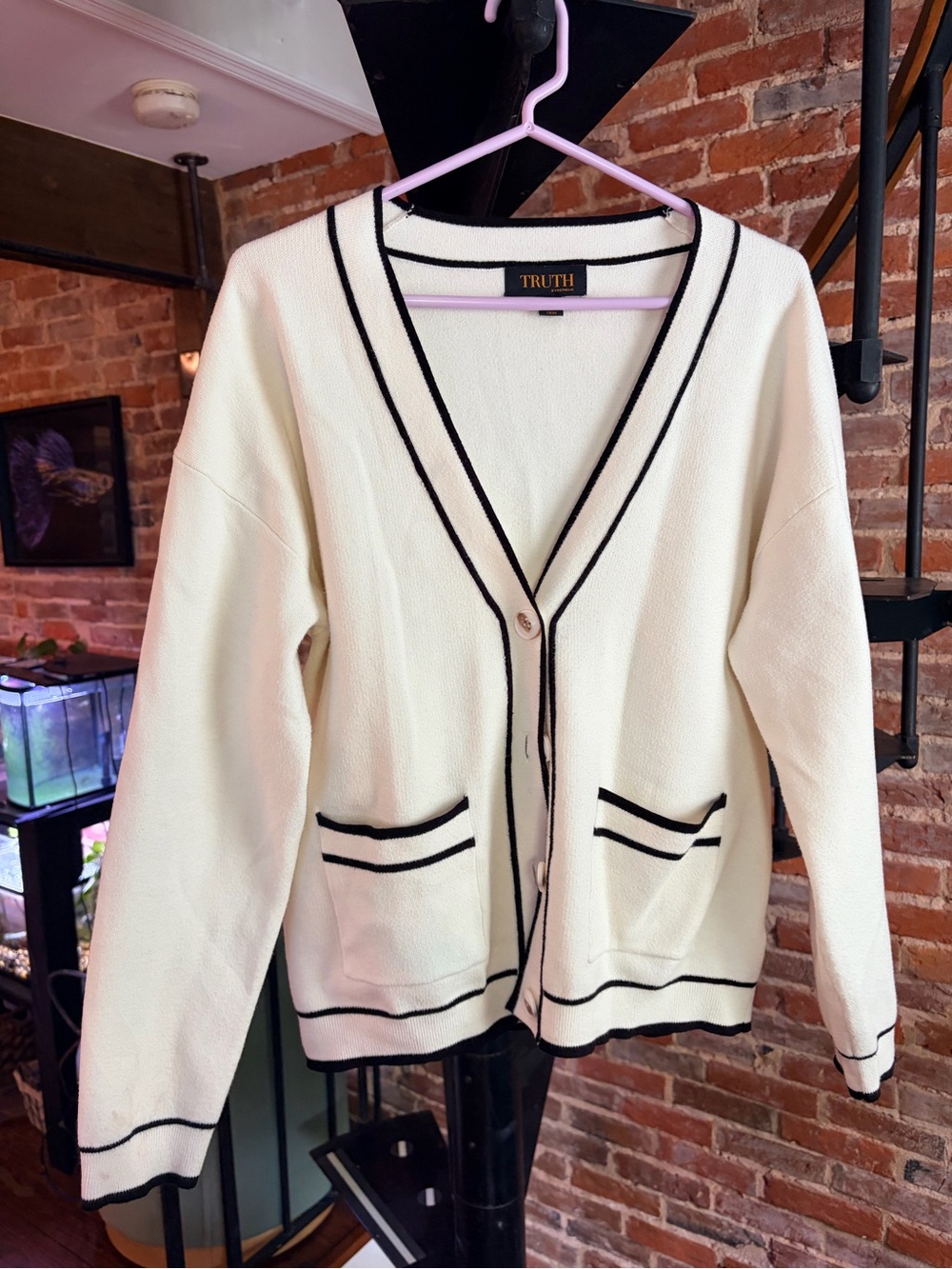Truth Cream Cardigan with Black Trim